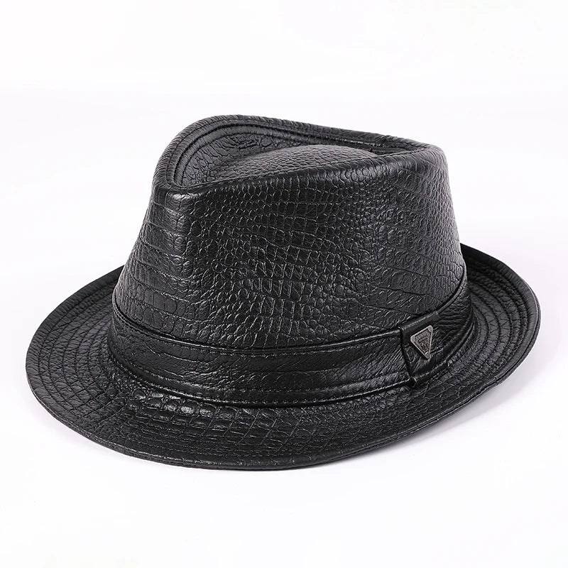 Chapeau Fedora Cuir Homme — Gentleman à Bord Court - Image 2