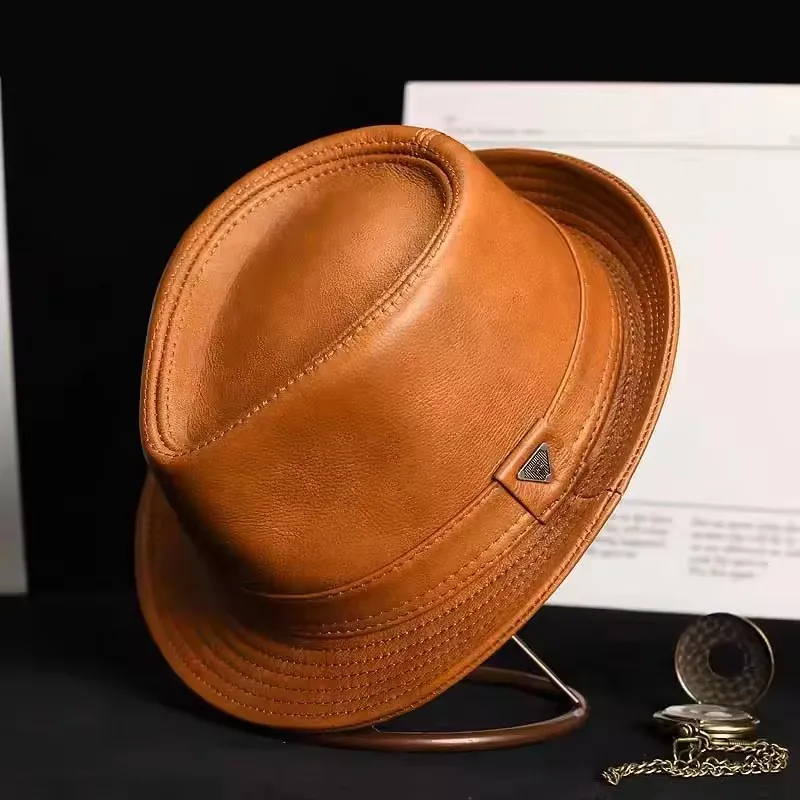 Chapeau Fedora Cuir Homme — Gentleman à Bord Court - Image 3