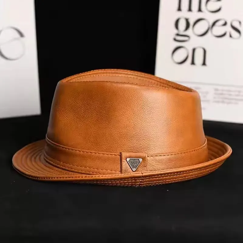 Chapeau Fedora Cuir Homme — Gentleman à Bord Court - Image 4