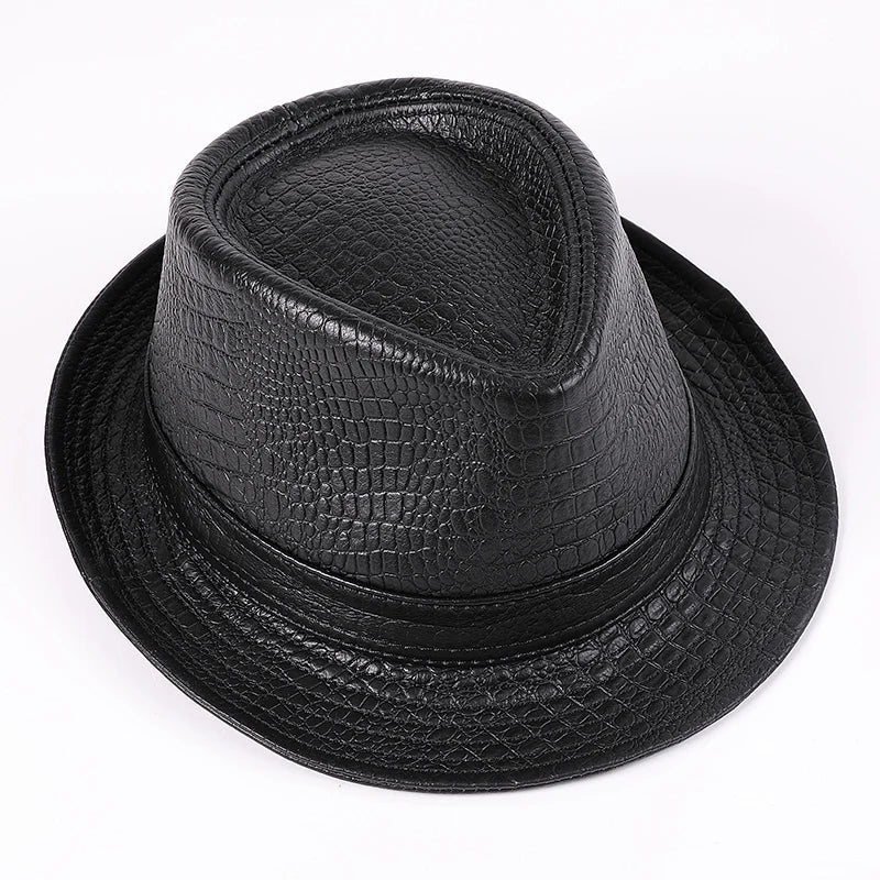 Chapeau Fedora Cuir Homme — Gentleman à Bord Court - Image 7