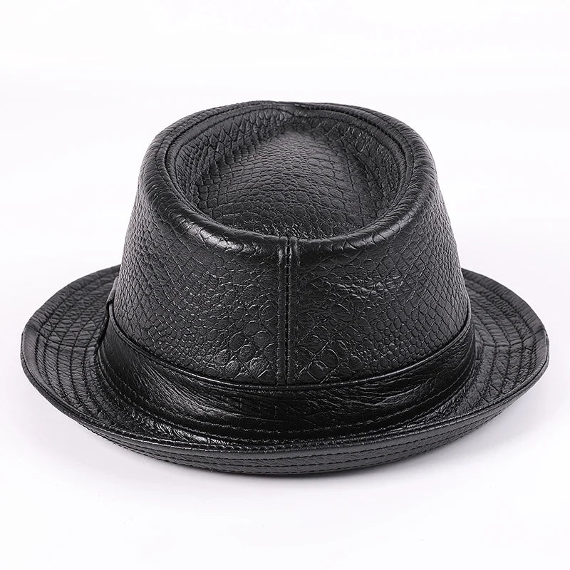 Chapeau Fedora Cuir Homme — Gentleman à Bord Court - Image 9