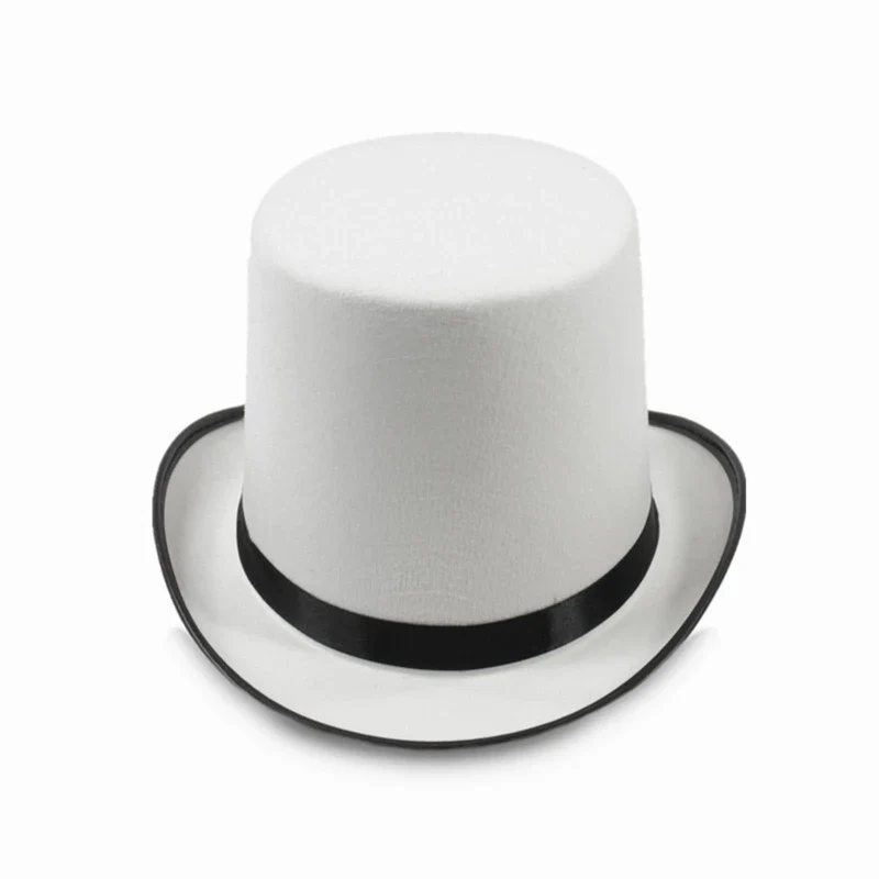Chapeau Haut — de-Forme Blanc - Magicien, Cabaret et Cosplay