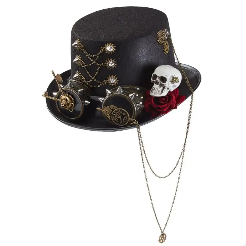 Chapeau Haut — de-Forme - Crâne, Rose et Lunettes - Image 7