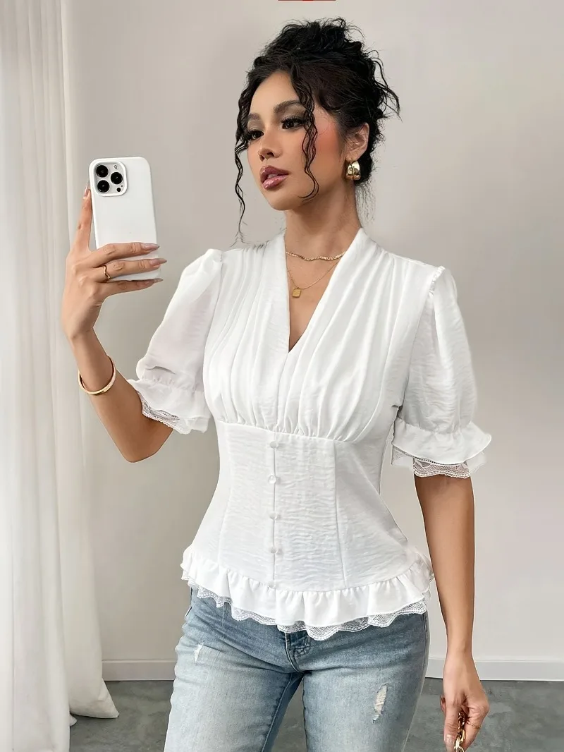 Chemisier Style Victorien Blanc - Image 3