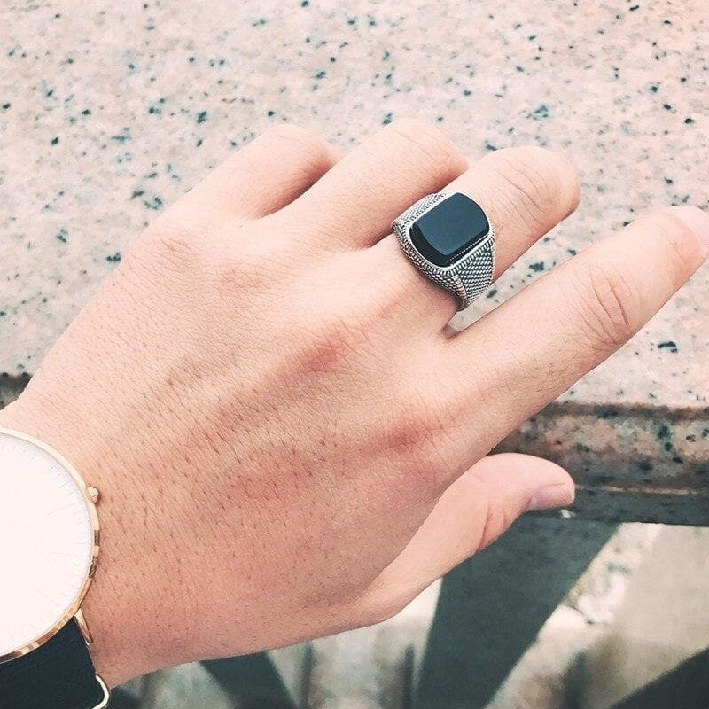 Bague Homme Pierre Noire - Onyx Argent 925 - Image 2
