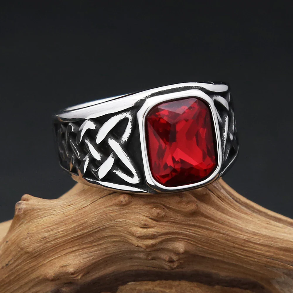 Chevalière Rouge Celtique - Bague Punk Viking - Image 2