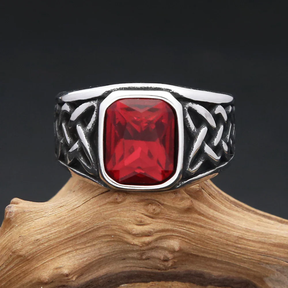 Chevalière Rouge Celtique - Bague Punk Viking - Image 3