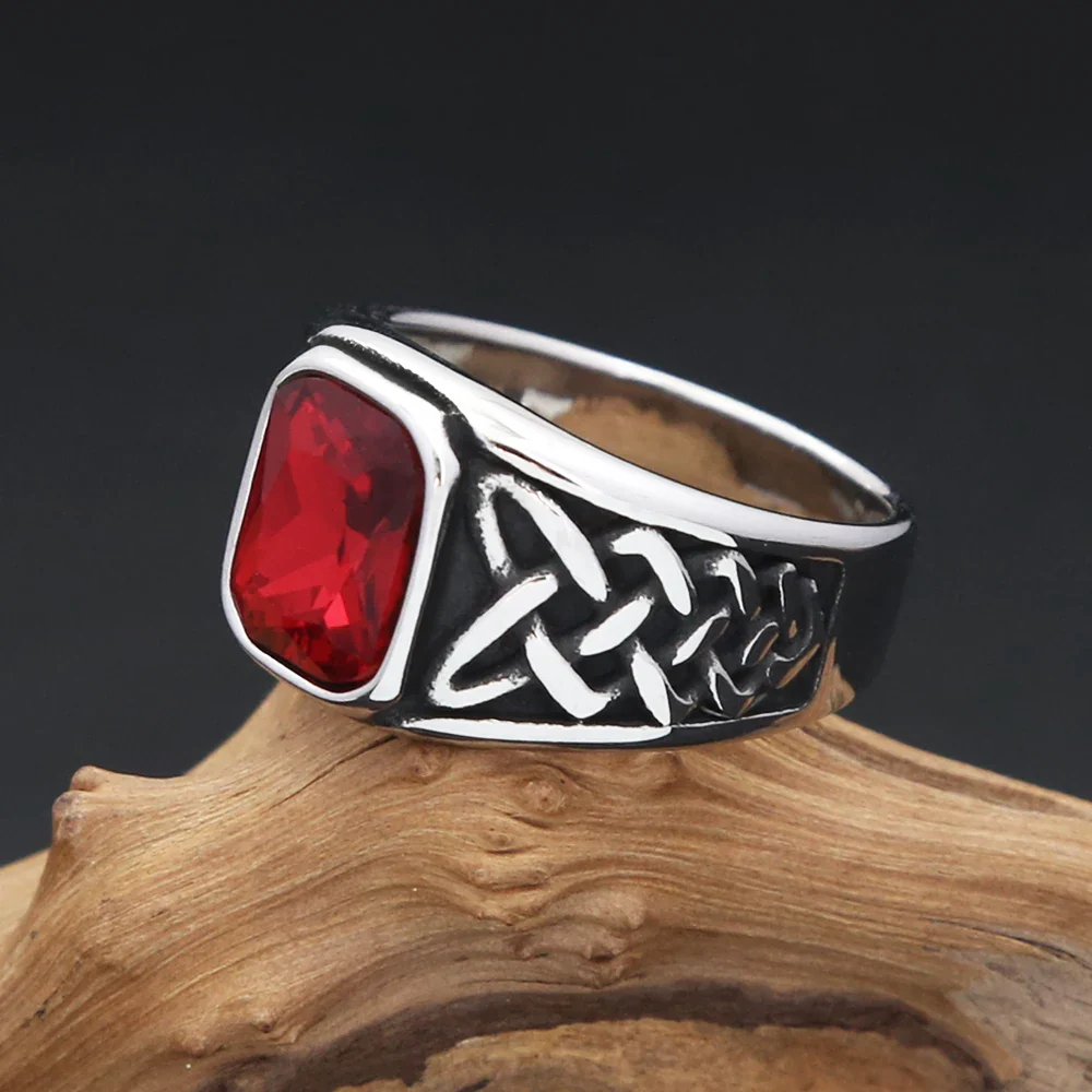 Chevalière Rouge Celtique - Bague Punk Viking - Image 4