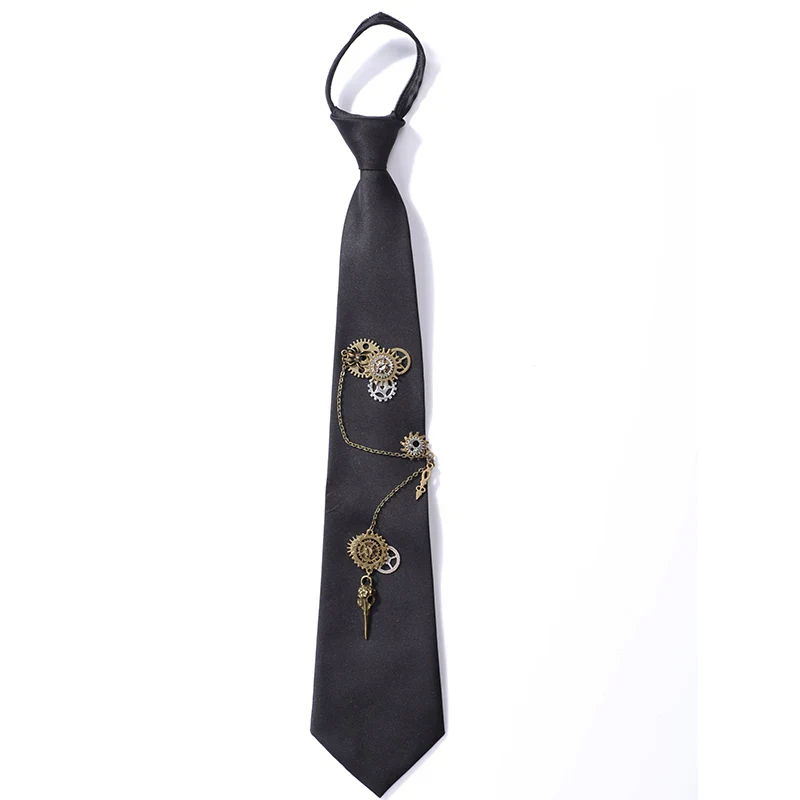 Cravate Steampunk Gothique Zippée Noire