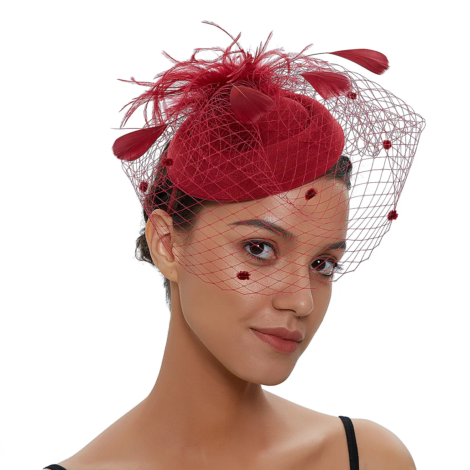 Fascinator Femme à Voilette - Mini Chapeau à Plumes - Image 2