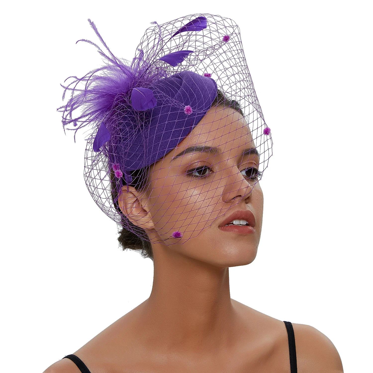 Fascinator Femme à Voilette - Mini Chapeau à Plumes - Image 3