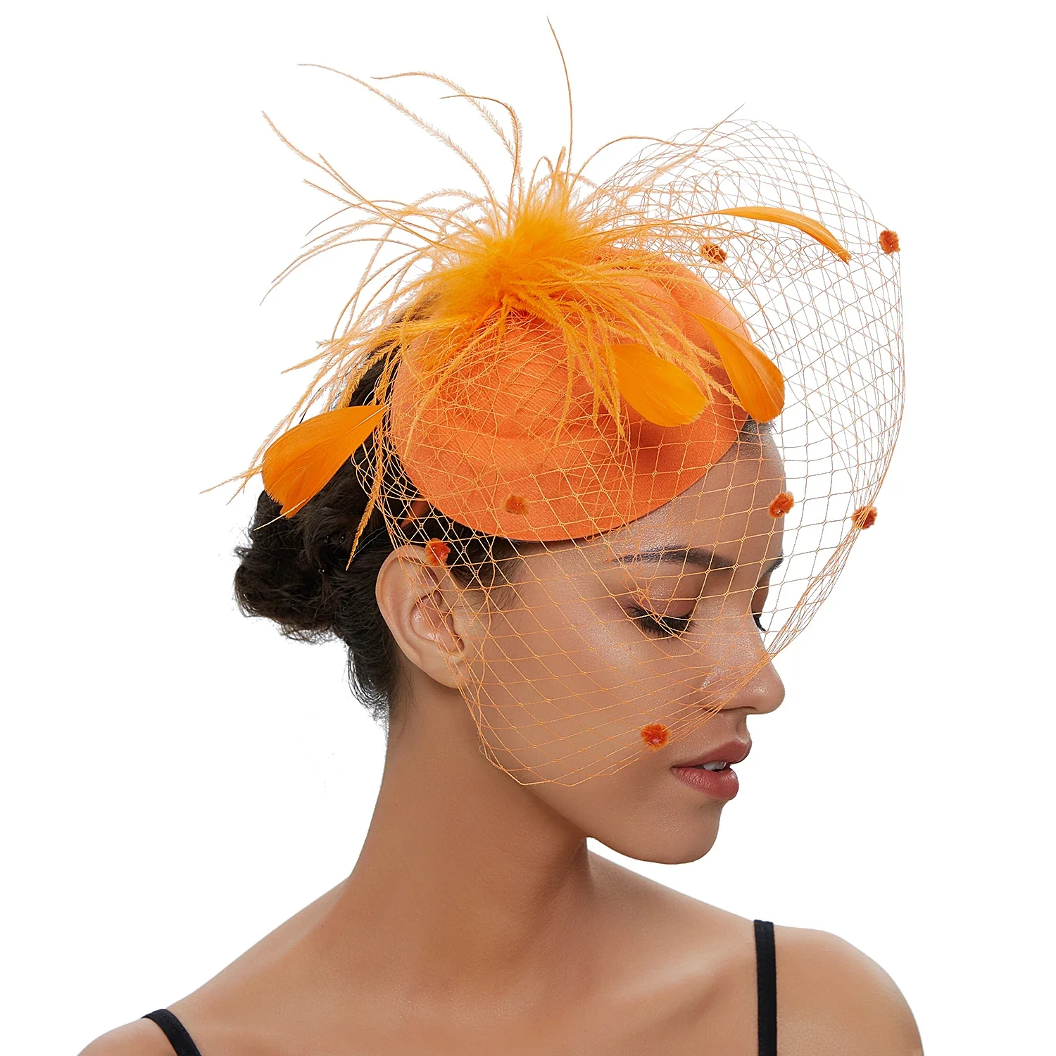 Fascinator Femme à Voilette - Mini Chapeau à Plumes - Image 5