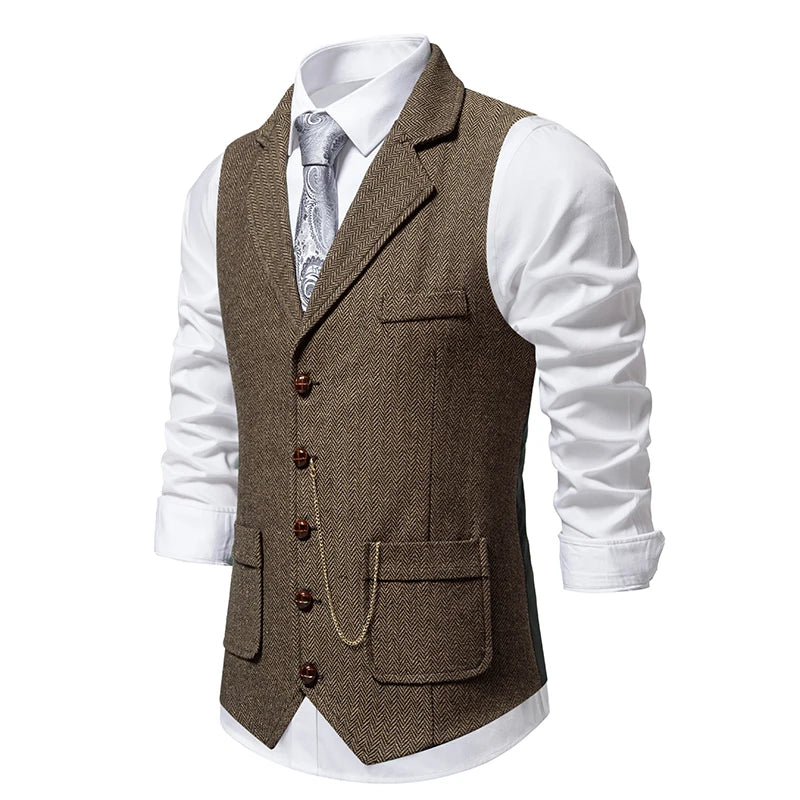 Gilet Homme Vintage en Tweed - Chaîne et Revers
