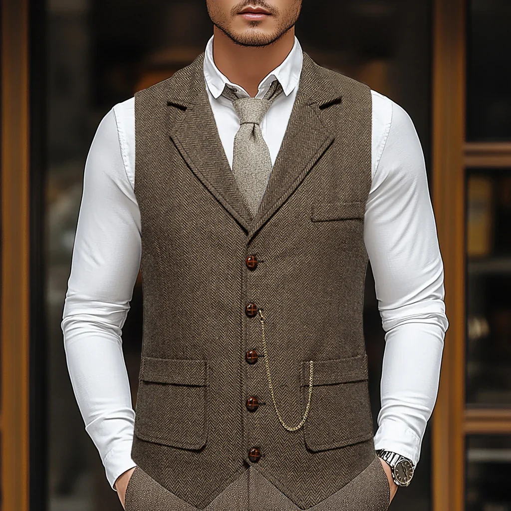 Gilet Homme Vintage en Tweed - Chaîne et Revers - Image 2