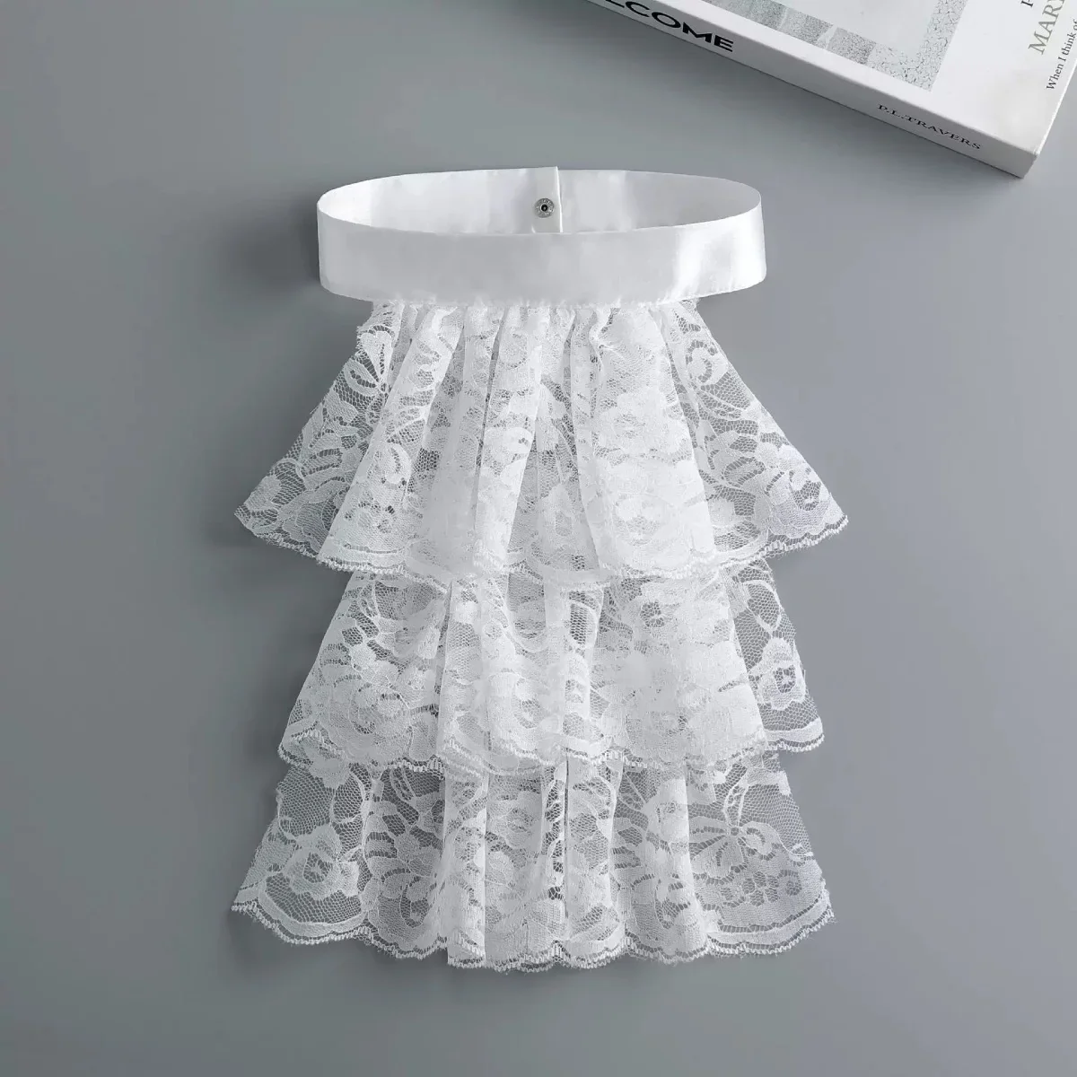 Jabot Victorien Femme avec Poignets - Dentelle Noire et Blanche - Image 15