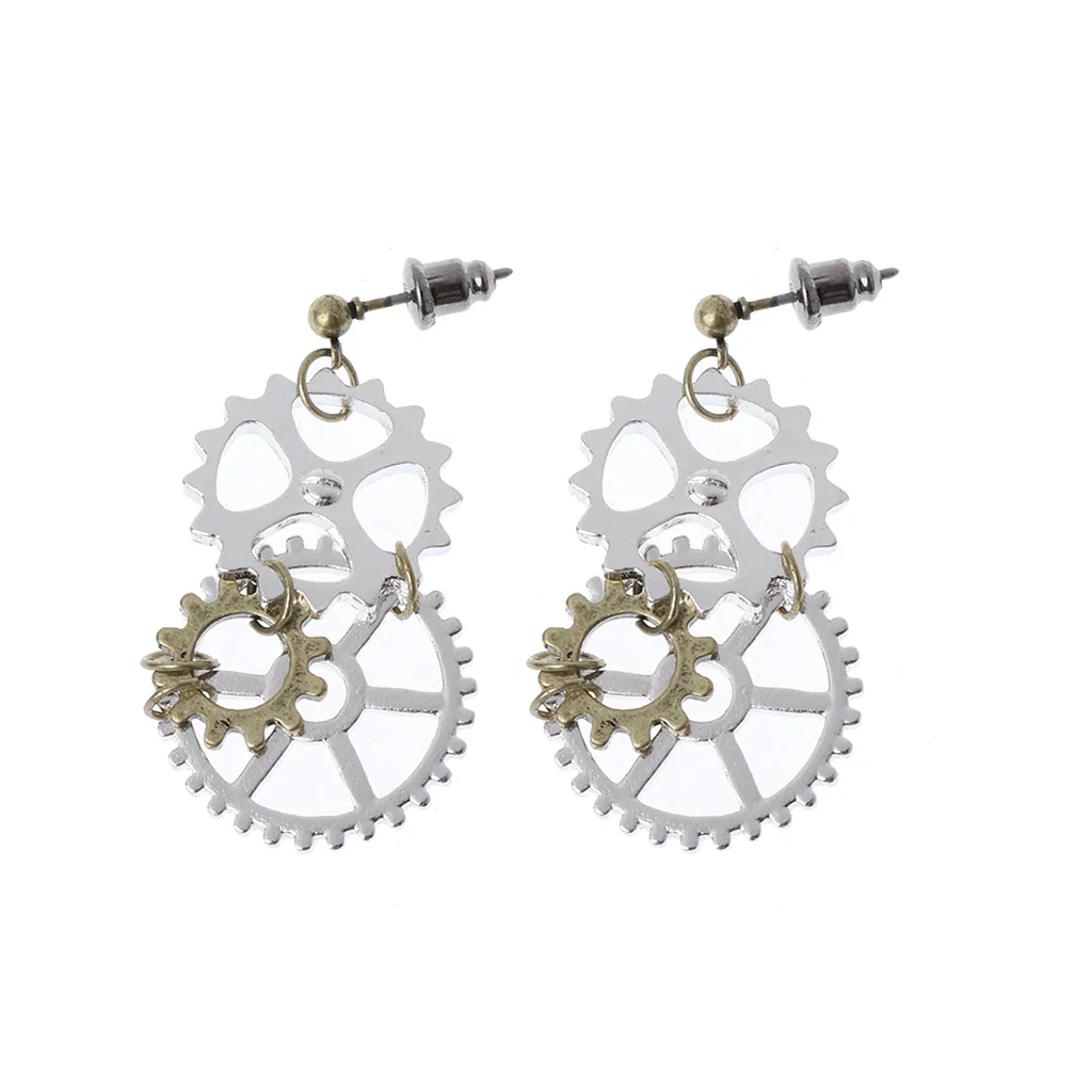 Boucles d’oreilles Steampunk Antique — Engrenages et chaîne bronze - Image 7