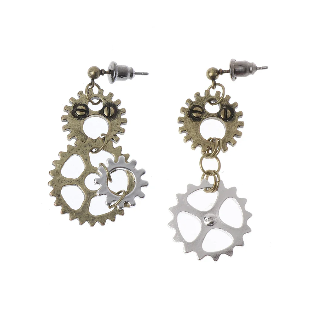 Boucles d’oreilles Steampunk Antique — Engrenages et chaîne bronze - Image 8