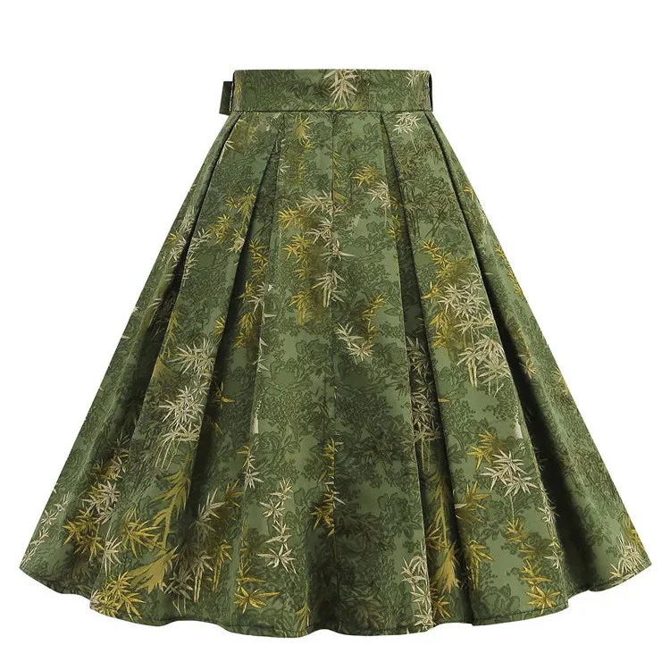 Jupe Style Victorienne Verte — imprimé botanique, plissée et ceinturée - Image 2