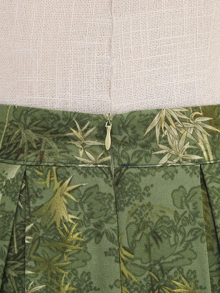 Jupe Style Victorienne Verte — imprimé botanique, plissée et ceinturée - Image 6