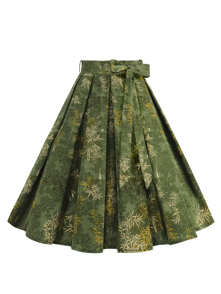 Jupe Style Victorienne Verte — imprimé botanique, plissée et ceinturée - Image 7