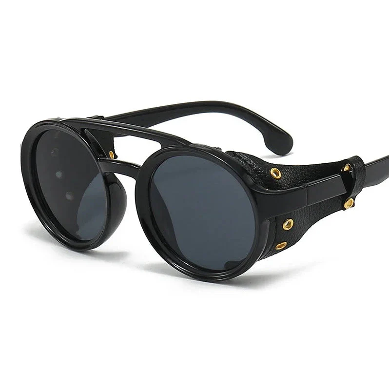 Lunettes Steampunk Cuir Riveté - Rondes Rétro