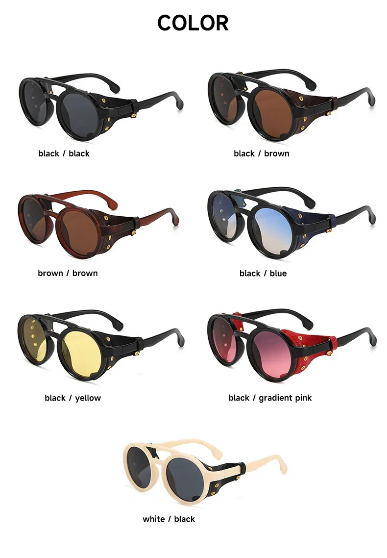 Lunettes Steampunk Cuir Riveté - Rondes Rétro - Image 10