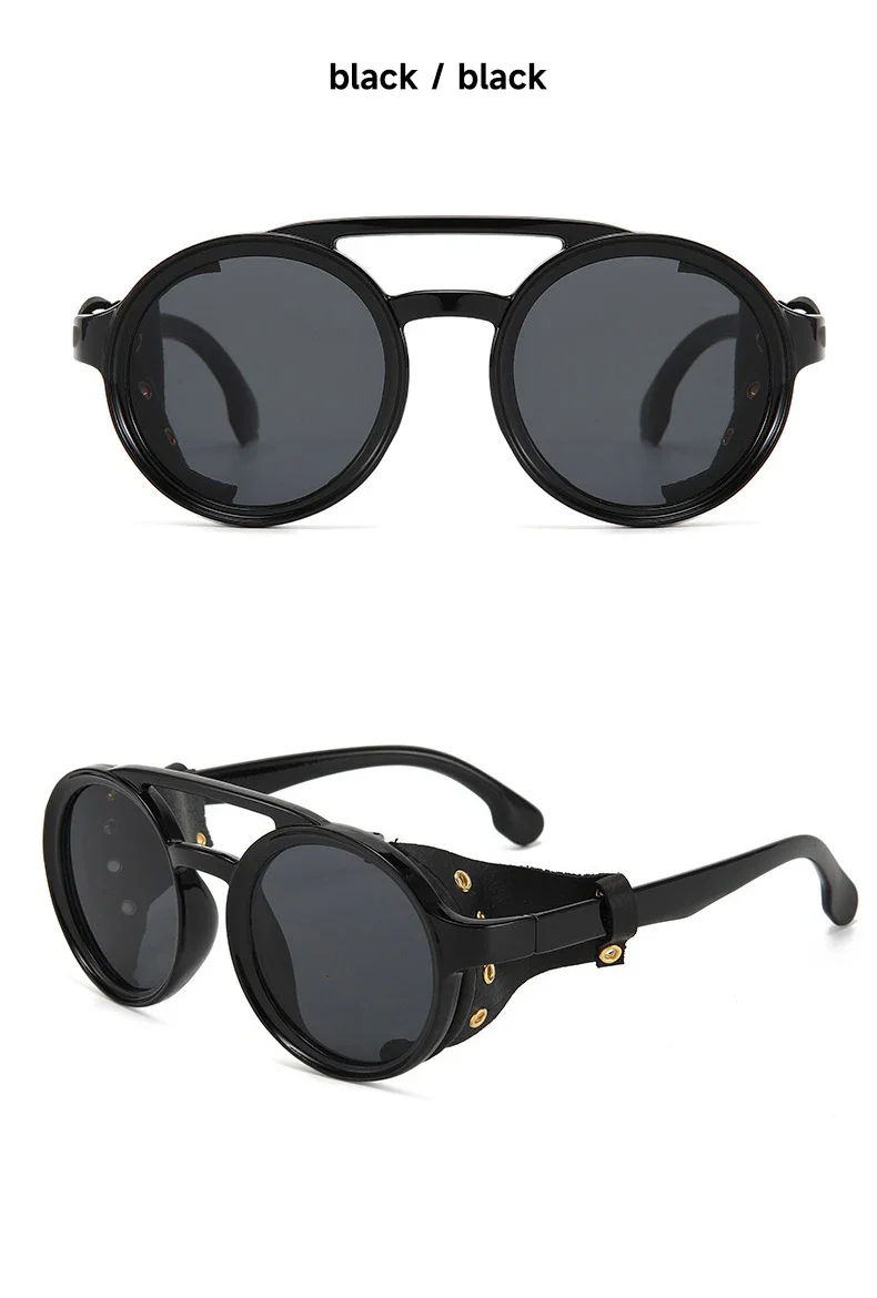 Lunettes Steampunk Cuir Riveté - Rondes Rétro - Image 11