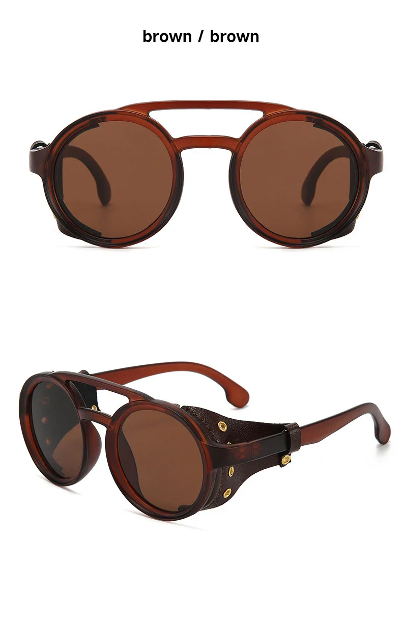 Lunettes Steampunk Cuir Riveté - Rondes Rétro - Image 12