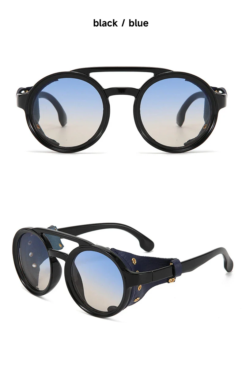 Lunettes Steampunk Cuir Riveté - Rondes Rétro - Image 13