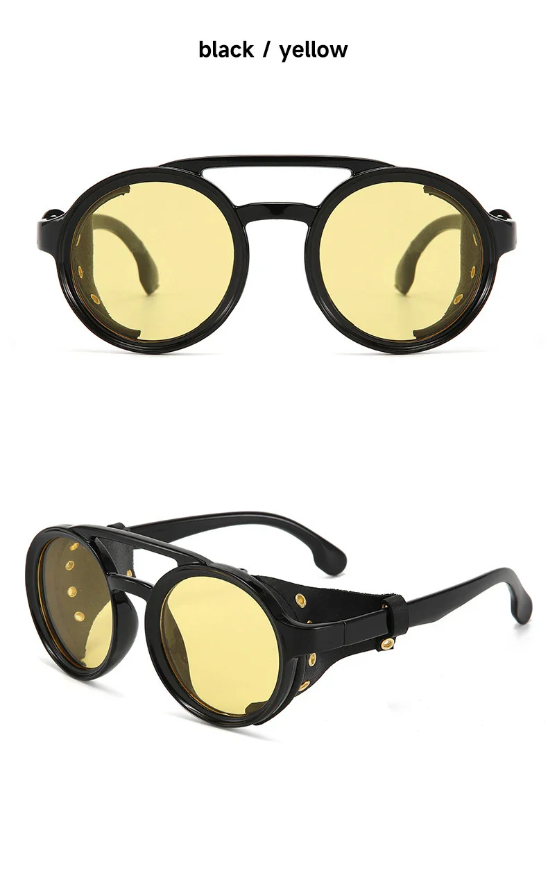 Lunettes Steampunk Cuir Riveté - Rondes Rétro - Image 14