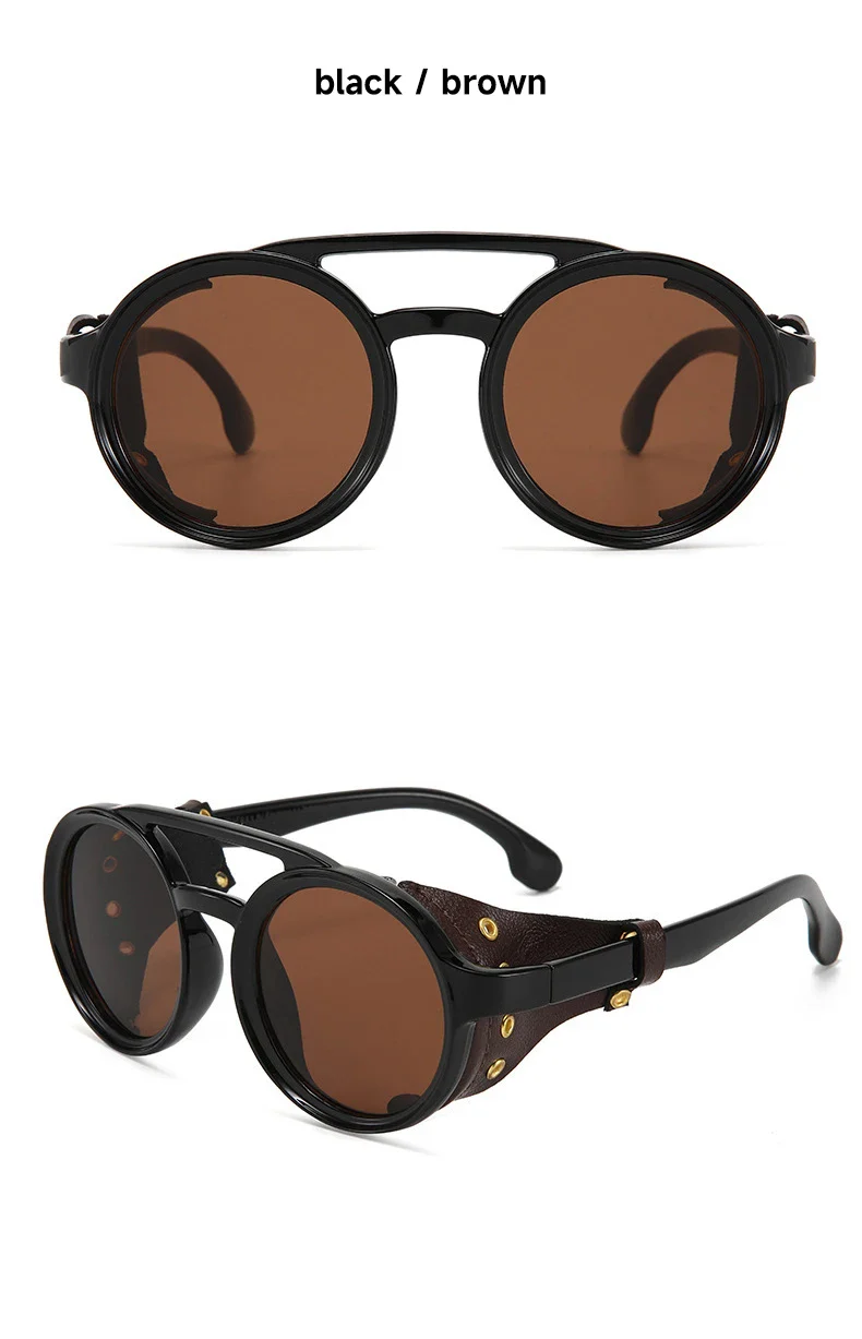 Lunettes Steampunk Cuir Riveté - Rondes Rétro - Image 15