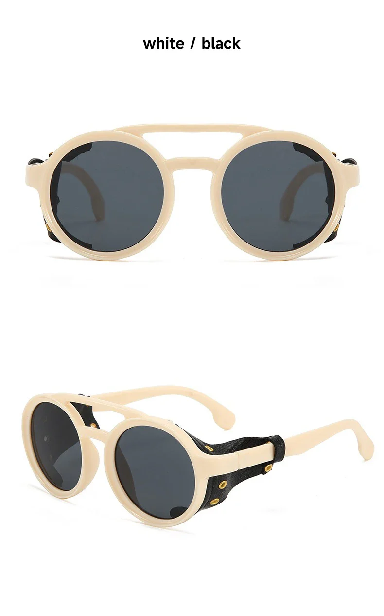 Lunettes Steampunk Cuir Riveté - Rondes Rétro - Image 16