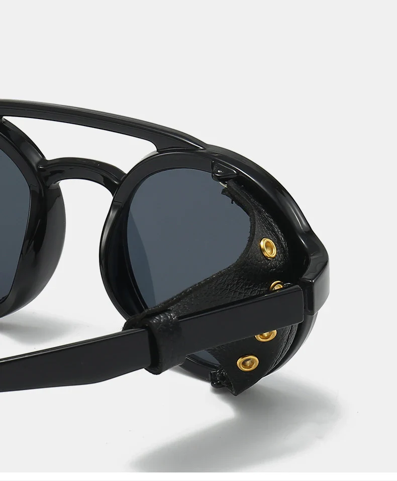 Lunettes Steampunk Cuir Riveté - Rondes Rétro - Image 18