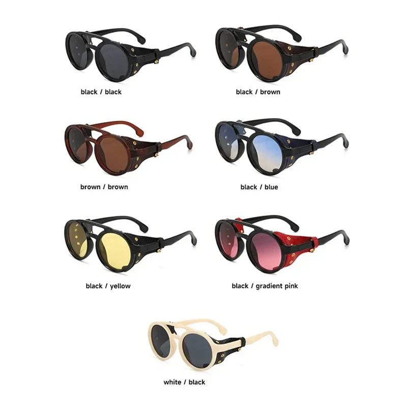 Lunettes Steampunk Cuir Riveté - Rondes Rétro - Image 4