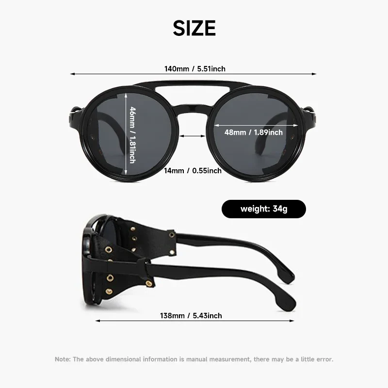 Lunettes Steampunk Cuir Riveté - Rondes Rétro - Image 5