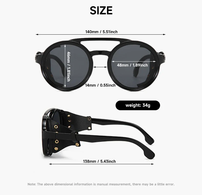 Lunettes Steampunk Cuir Riveté - Rondes Rétro - Image 9
