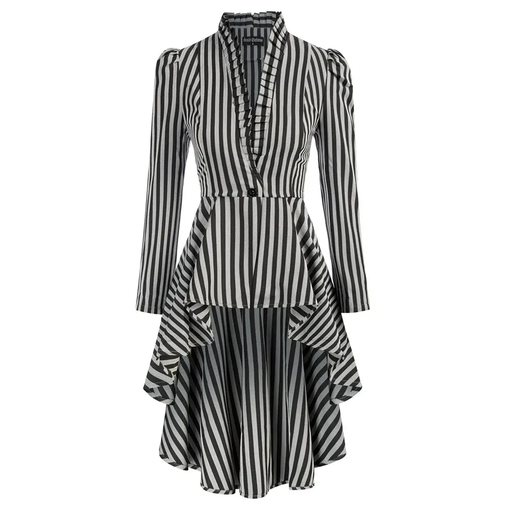 Manteau Léger Femme Steampunk — Rayé à encolure - Image 6