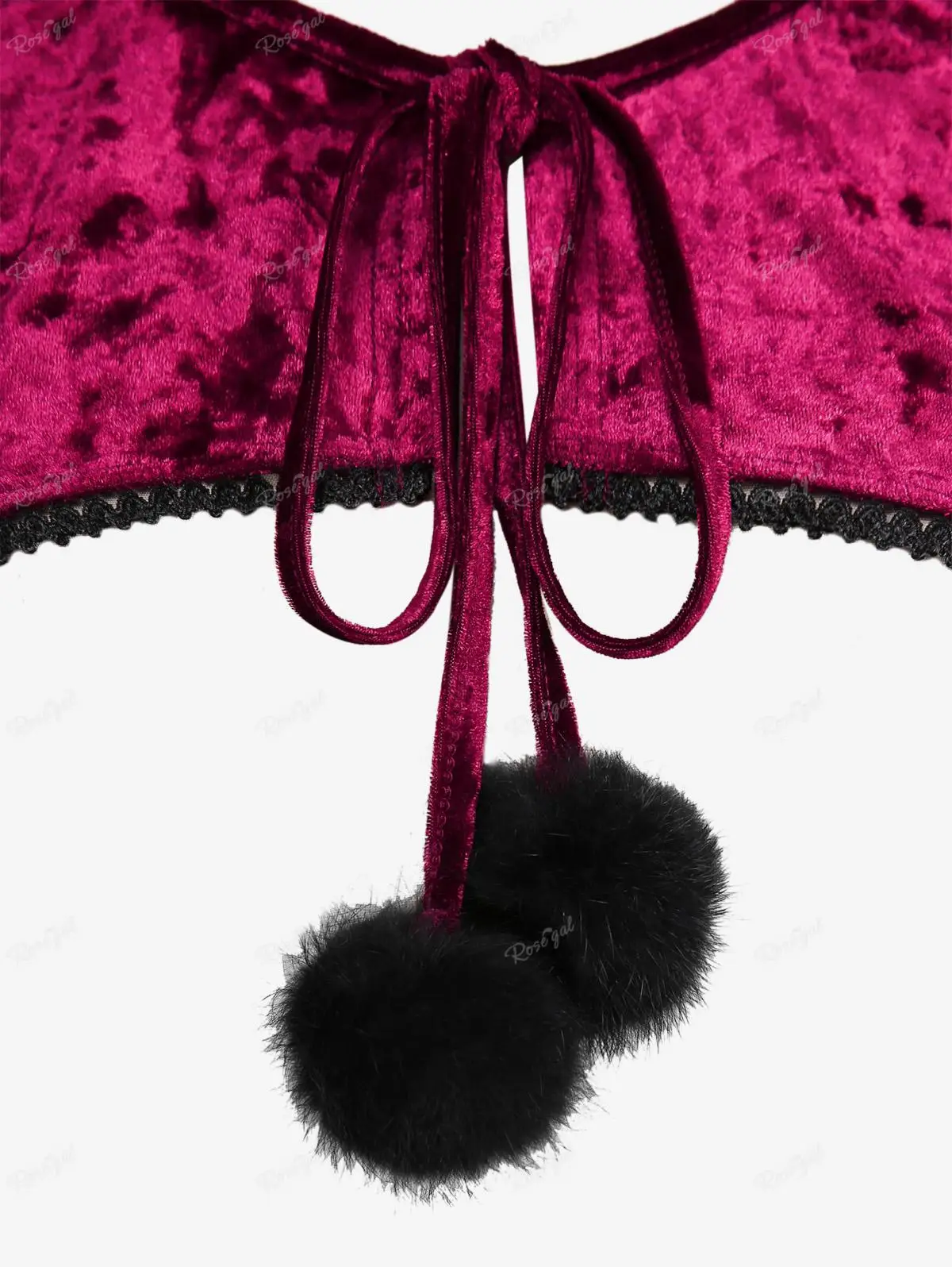 Manteau Velours Bordeaux Femme - Capuche Fourrure Pompons Witchy Grande Taille - Image 4