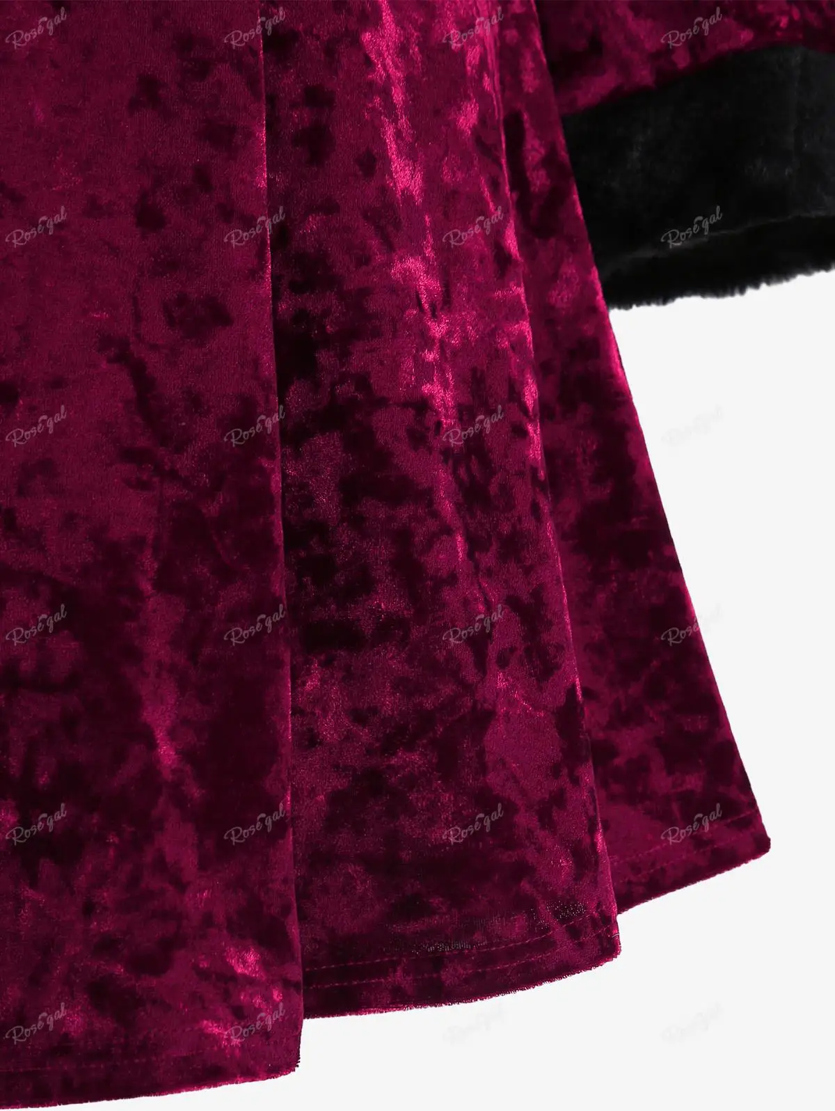 Manteau Velours Bordeaux Femme - Capuche Fourrure Pompons Witchy Grande Taille - Image 5