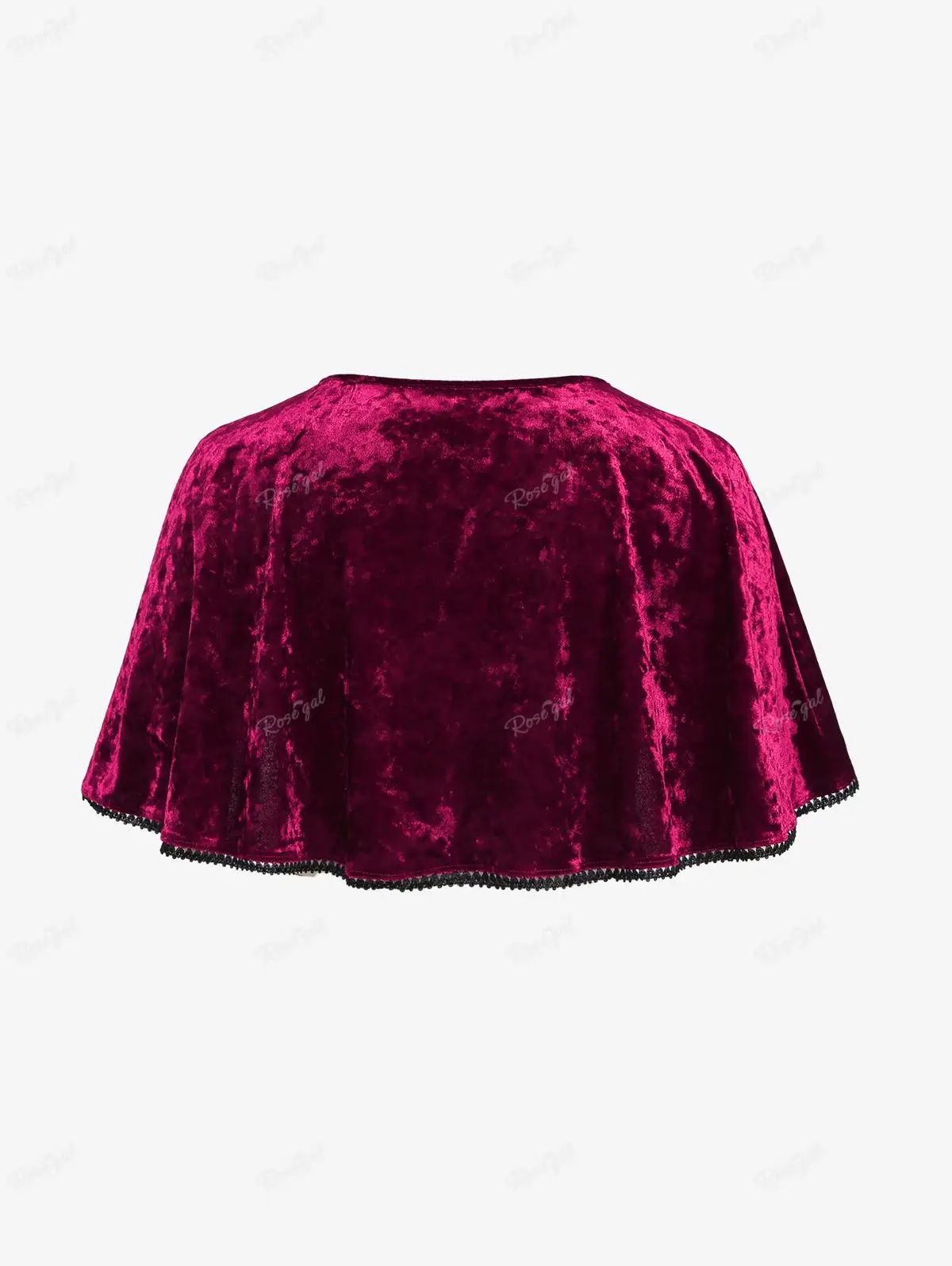 Manteau Velours Bordeaux Femme - Capuche Fourrure Pompons Witchy Grande Taille - Image 7