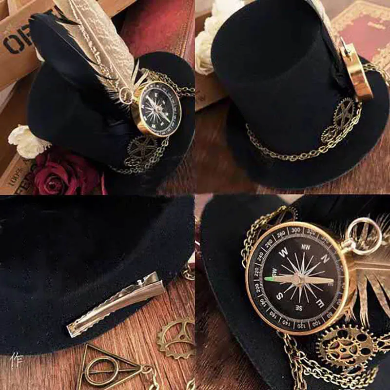 Mini Chapeau Steampunk - Boussole et Horloge d'Aventurière - Image 6