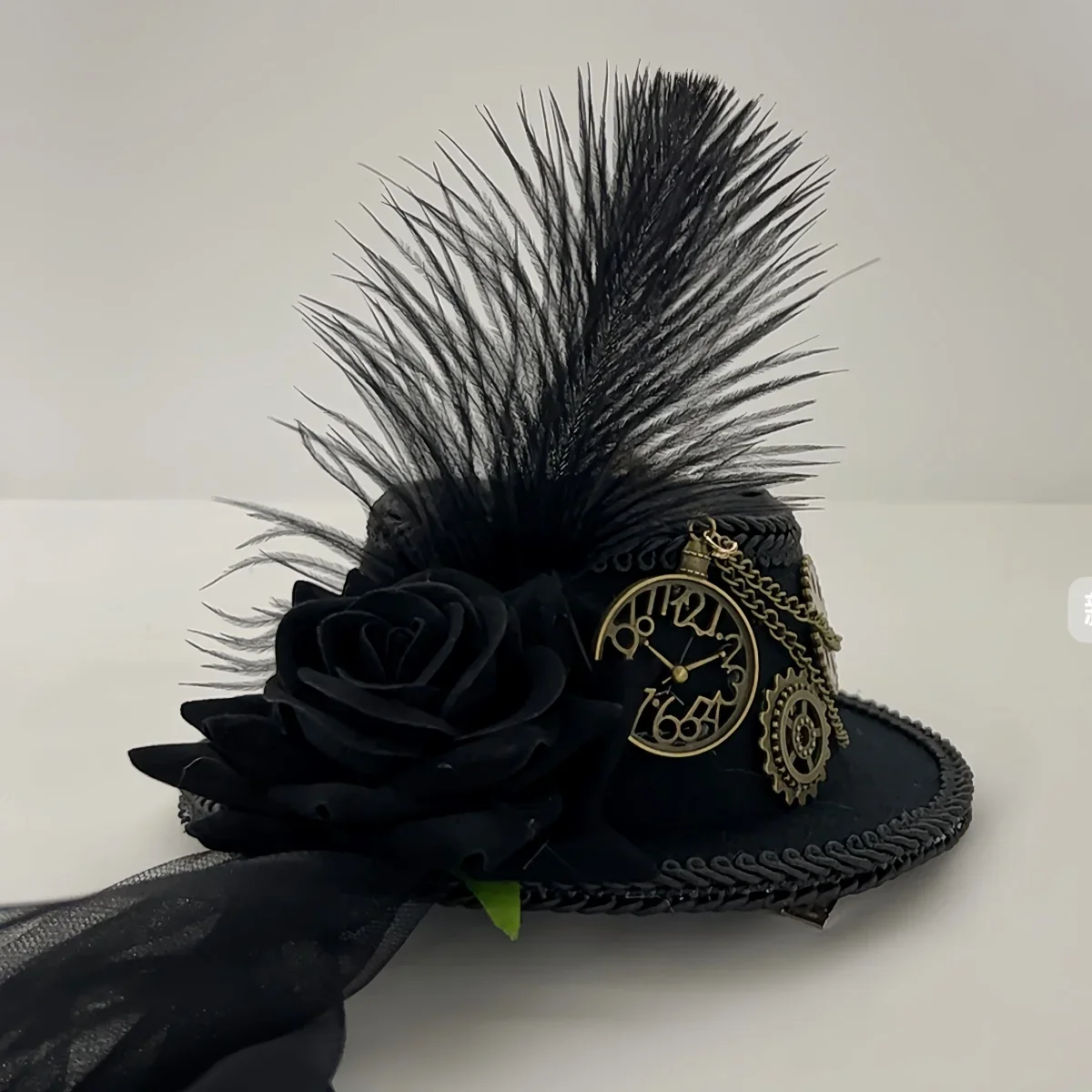 Mini Chapeau Steampunk à Voilette - Cuivre et Engrenages - Image 4
