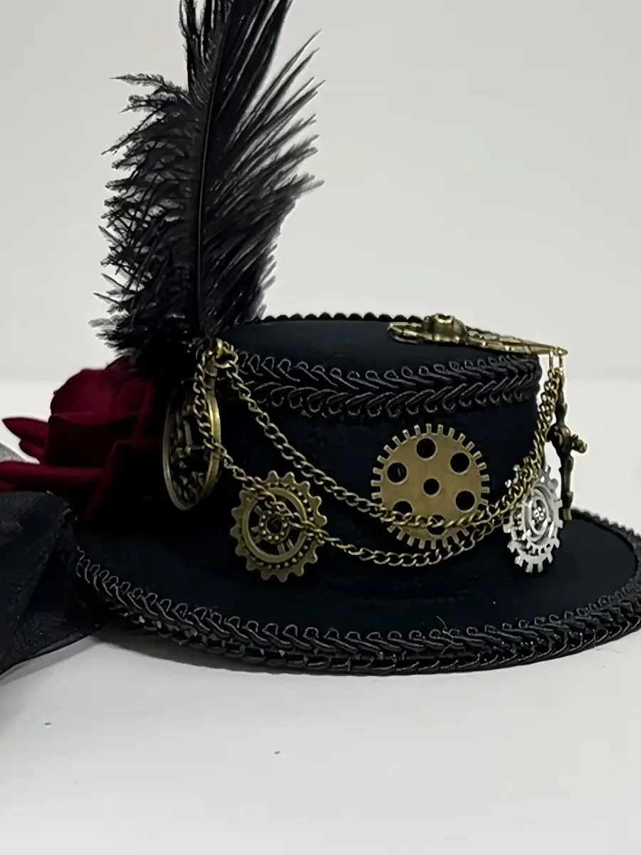 Mini Chapeau Steampunk à Voilette - Cuivre et Engrenages - Image 7