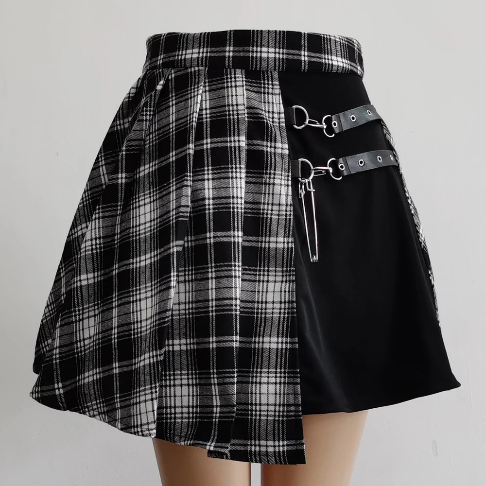 Mini Jupe Harajuku Punk Asymétrique — tartan rouge & noir - Image 2
