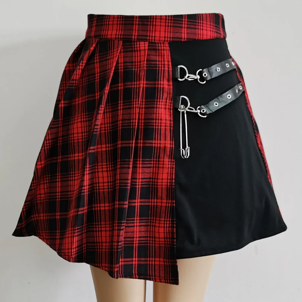 Mini Jupe Harajuku Punk Asymétrique — tartan rouge & noir - Image 3