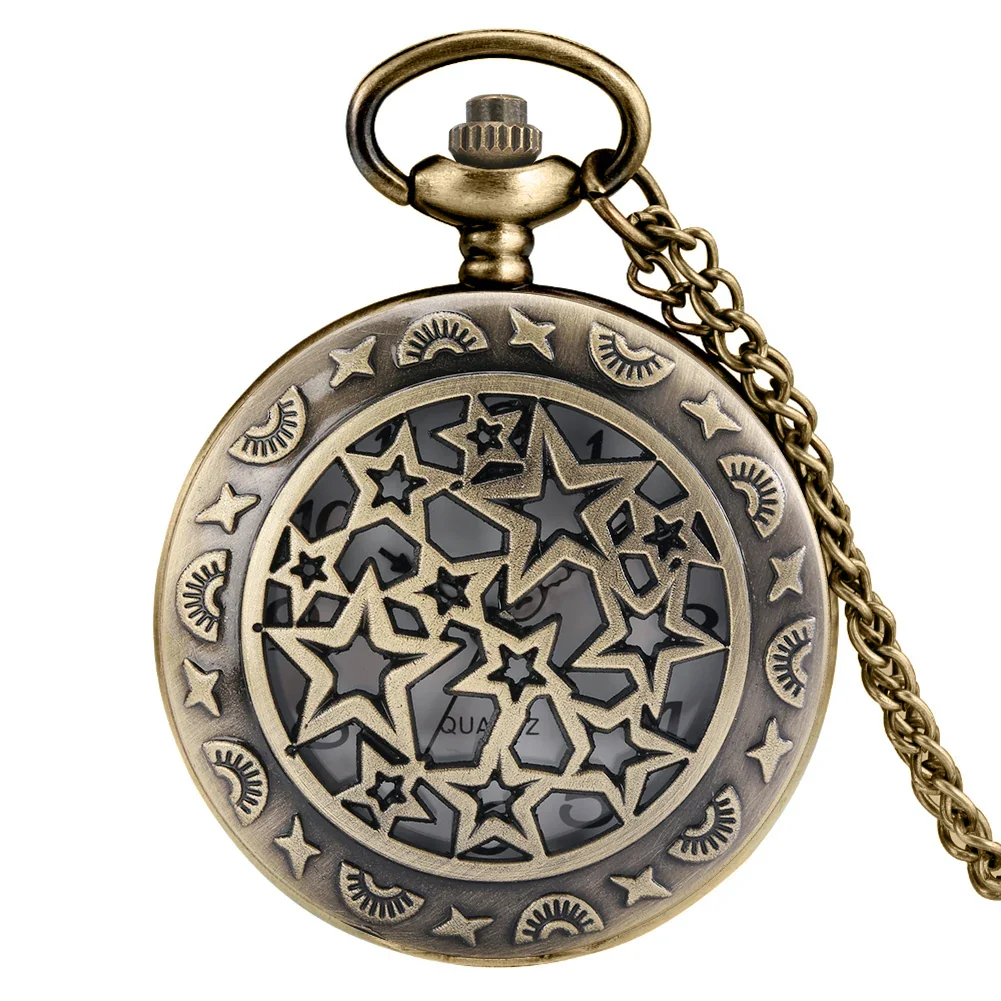 Montre à gousset steampunk à quartz — Étoiles creuses en bronze