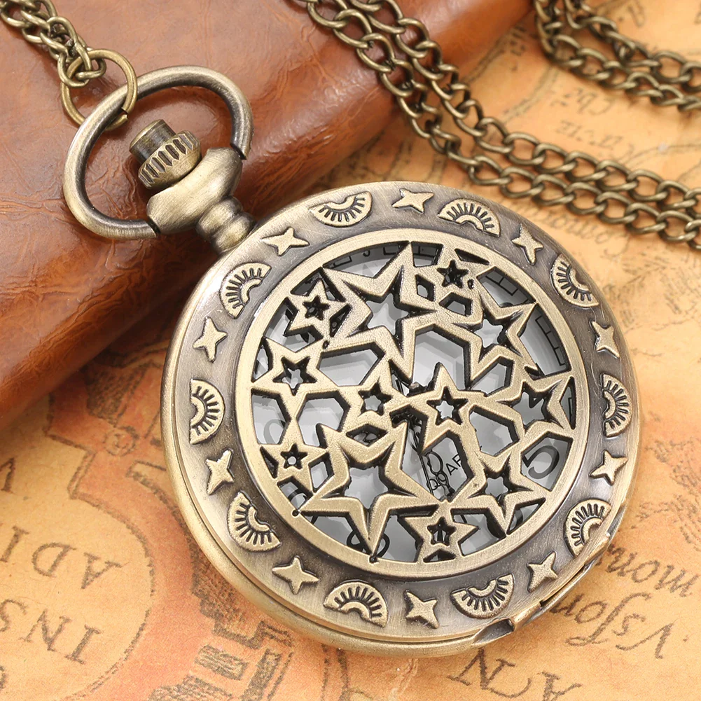 Montre à gousset steampunk à quartz — Étoiles creuses en bronze - Image 11