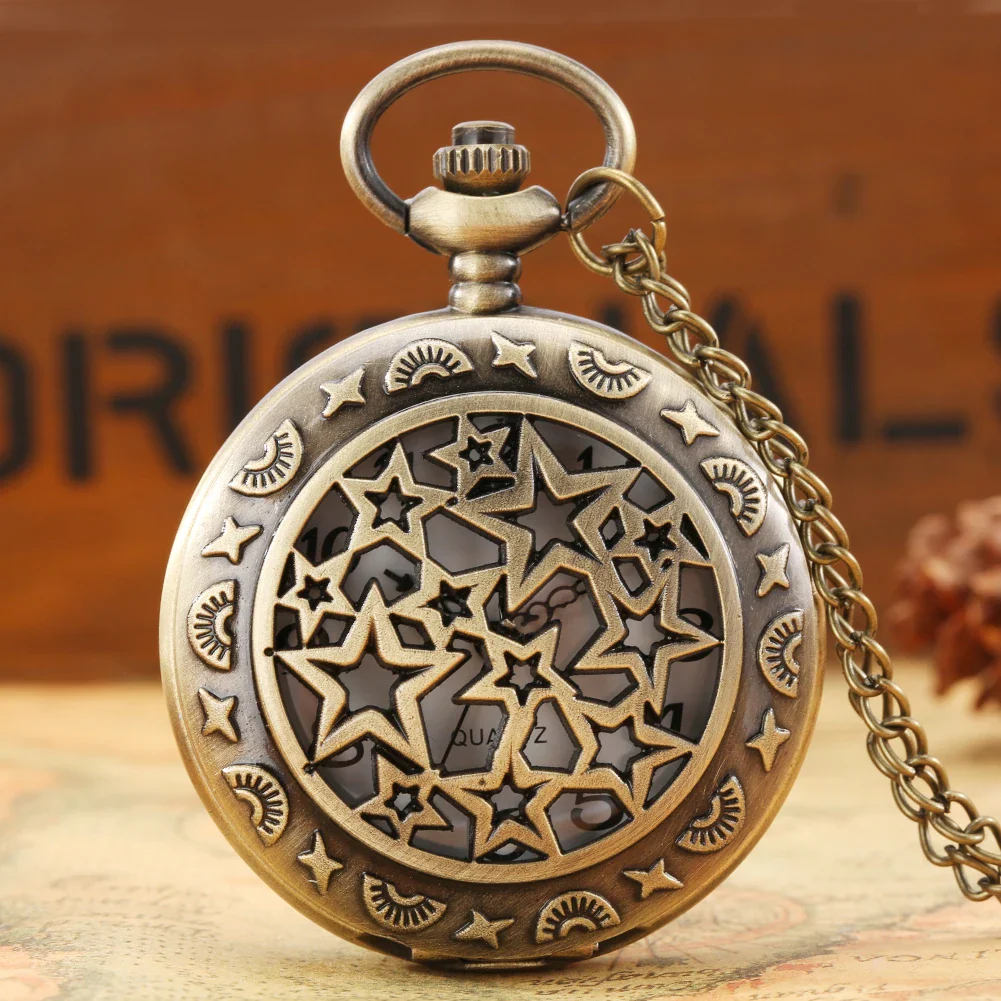 Montre à gousset steampunk à quartz — Étoiles creuses en bronze - Image 2