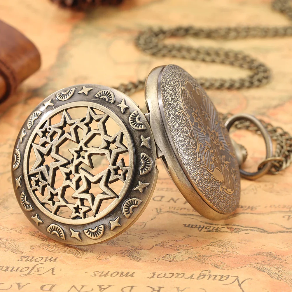 Montre à gousset steampunk à quartz — Étoiles creuses en bronze - Image 6