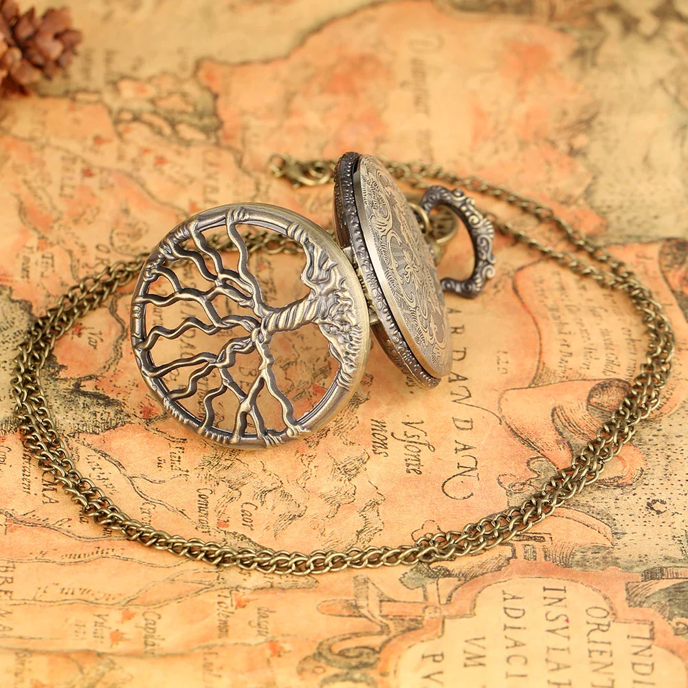Montre de Poche en Bronze Arbre de Vie Ajourée avec Collier - Image 4